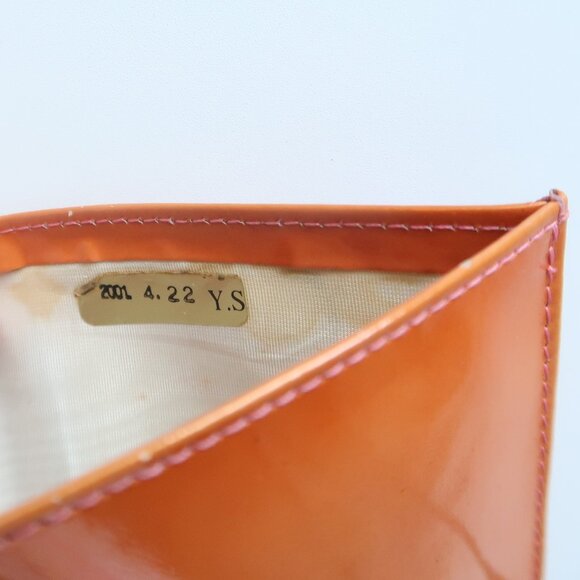 Chanel Orange Patent Leather Wallet Card Holder Silver CC Logo Luxury Designer - Picture 5 of 16